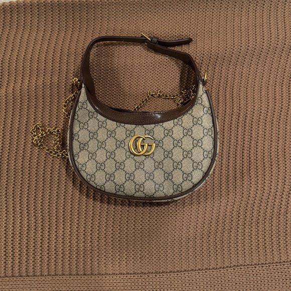 Gucci Handbags - Gucci GG Mini Shoulder Bag in Beige and Brown with Gold Hardware